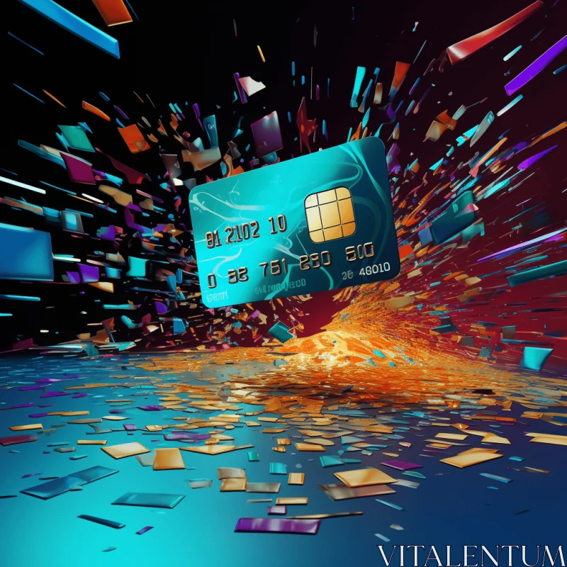 Vibrant Credit Card Artwork: Captivating Explosion of Colorful Debris AI Image