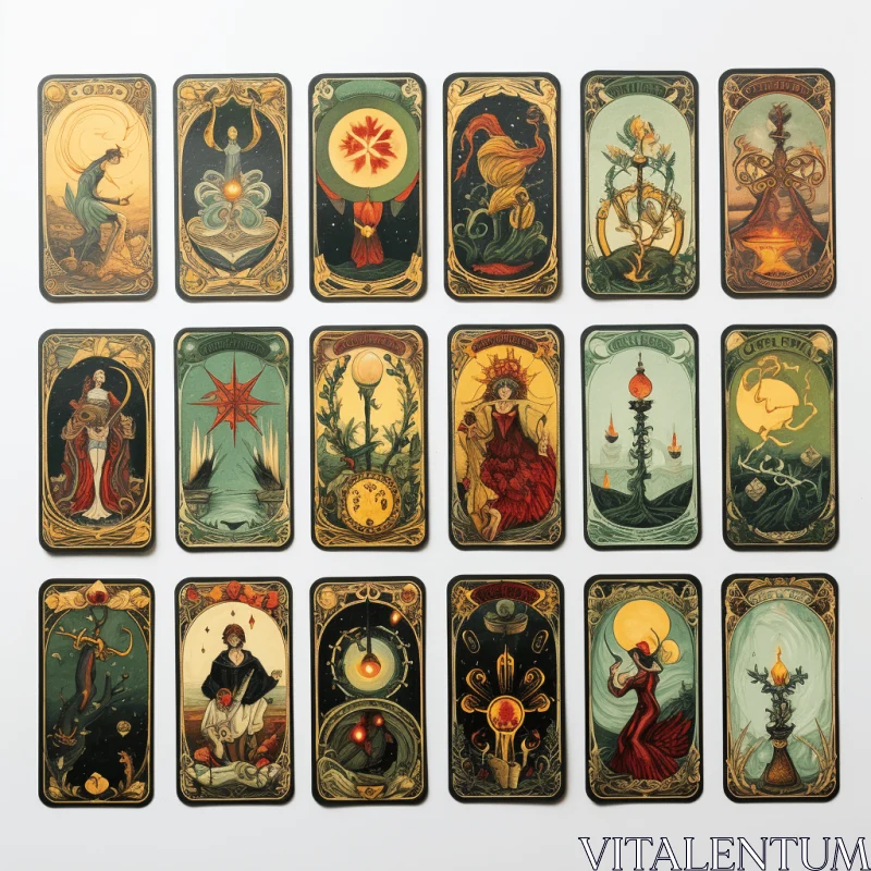 Exquisite Tarot Cards: Organic Art Nouveau and Qajar Art Fusion AI Image