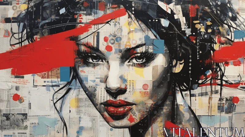 Captivating Woman Portrait in Graffiti-Inspired Collage | Pop Art AI Image