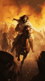 Intense Digital Illustration of Jesus Christ Riding Horses with People