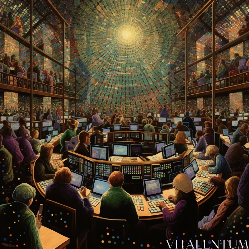 Intricate Architectures in a Computer Room Painting AI Image