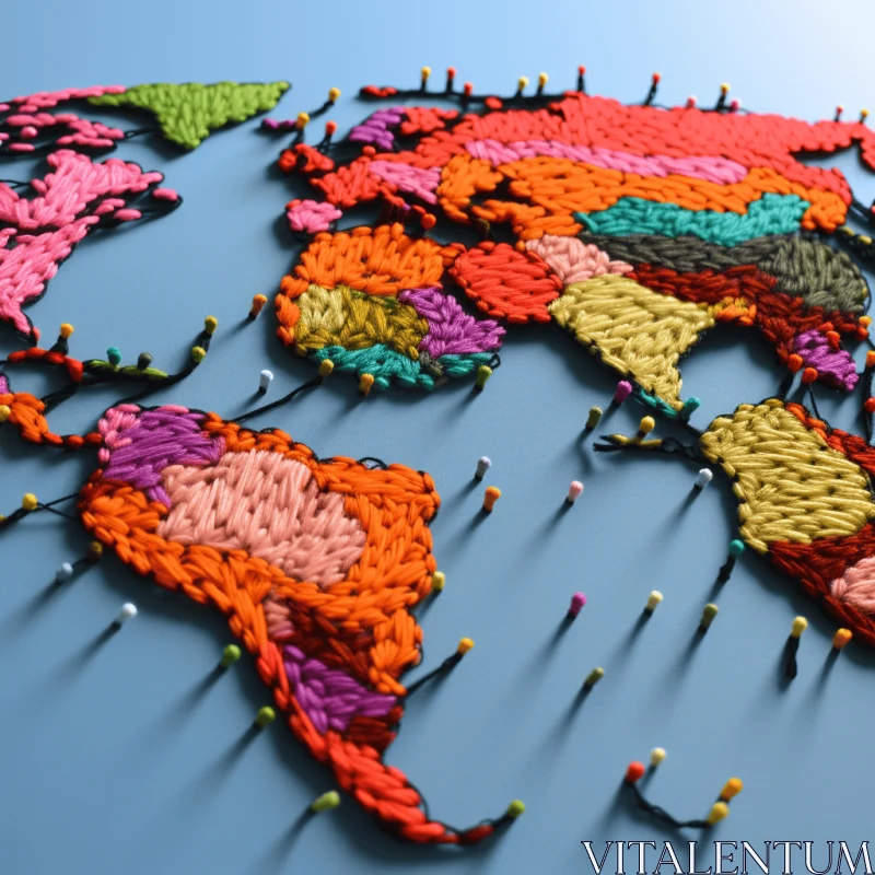 Contemporary Asian Art: Vibrant Crochet World Map | Cinema4d AI Image