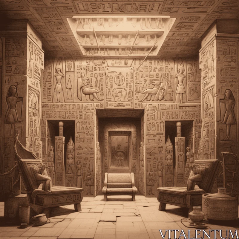 Captivating Sculptures: Vintage Sepia-Toned Photography in an Egyptian Sanctuary AI Image