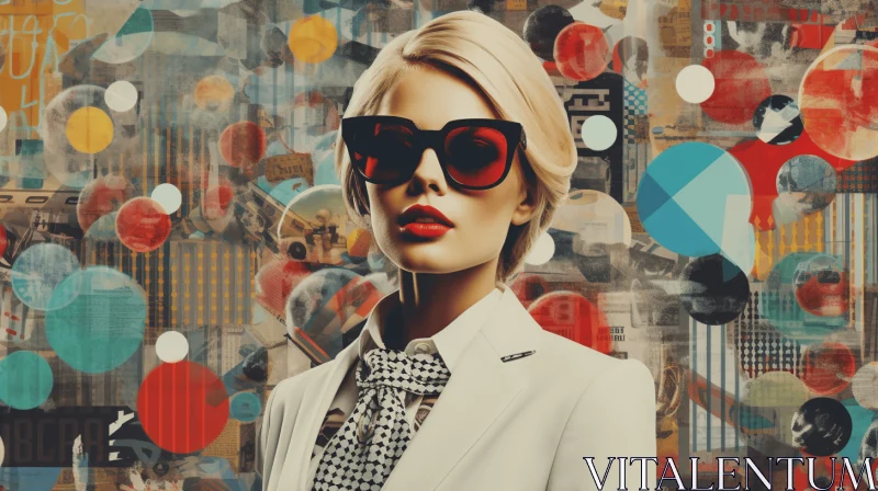 Abstract Woman in Sunglasses on Colorful Background - Vintage Poster Style AI Image