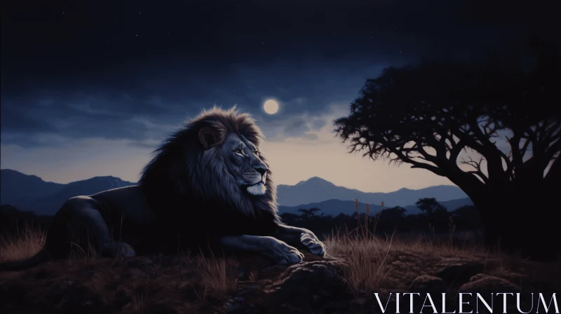 Majestic Lion in the Dark: Hyper-Realistic Wildlife Art AI Image
