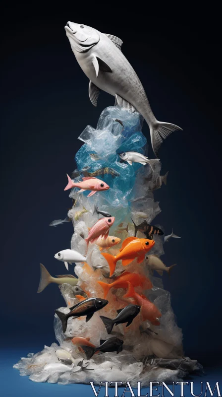 Surreal 3D Landscape of Plastic Fish | Translucent Layers | Everyday Life AI Image