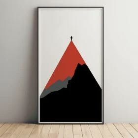 Minimal Mountain Art: Framed Poster with Man in Black Shirt on Mountain