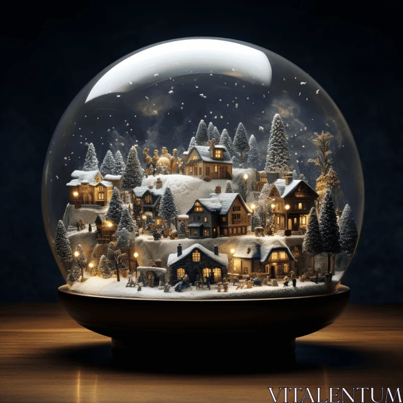 AI ART Captivating Glass Snow Globe with Village - Vray Tracing