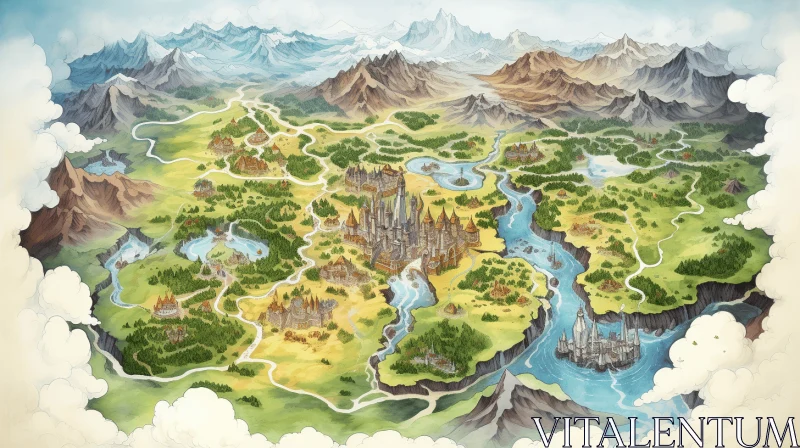Enchanting Fantasy Kingdom Illustration with Captivating Landscapes AI Image