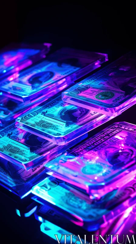 Captivating Futuristic Neon Dollars Illuminated by Ultraviolet Light AI Image