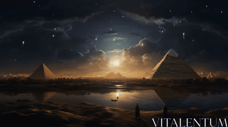 Enchanting Egyptian Night Scene: Hyperrealistic Illustrations AI Image