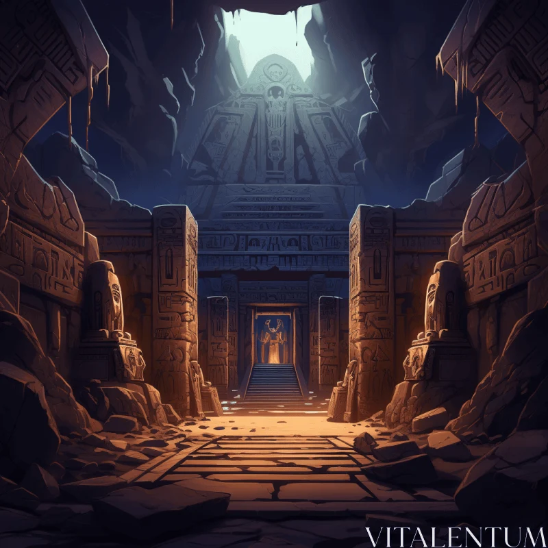 Ancient Egyptian Cave: Necronomicon-style Illustrations AI Image