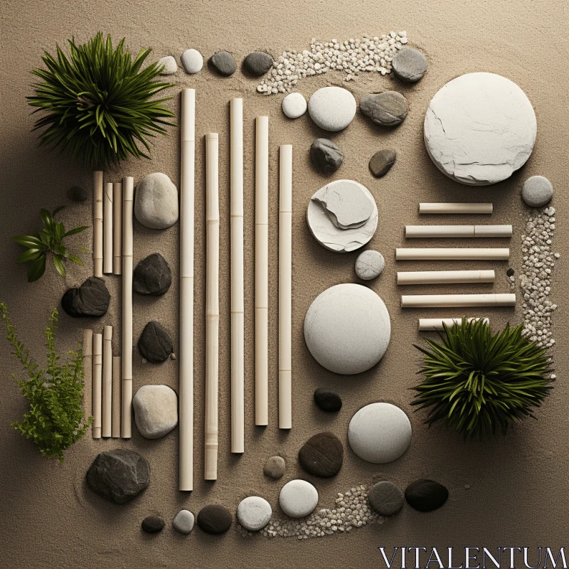 Bamboo and Stones on Floor: A Captivating Nature Composition AI Image