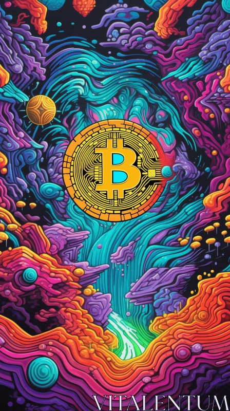 Psychedelic and Colorful Bitcoin Abstract Art - Mesmerizing Visuals AI Image