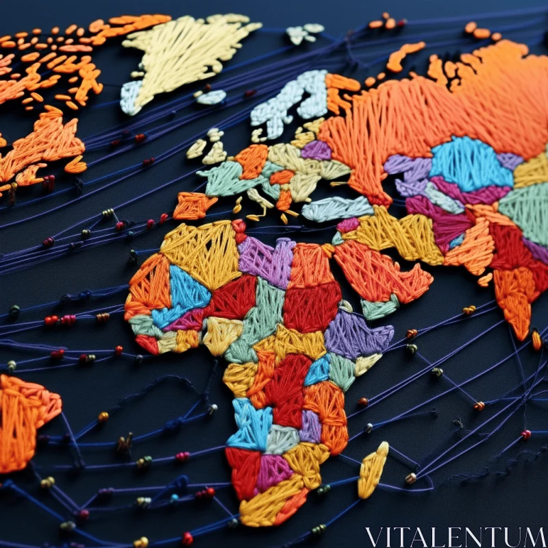Abstract World Map: Rope and Colorful Plastic Illustration AI Image