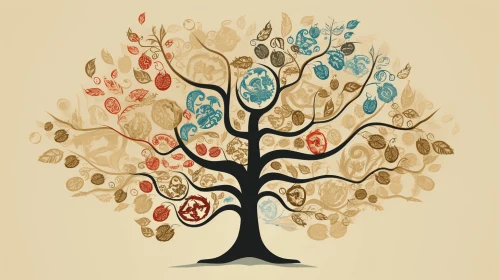 Colorful Tree of Life Illustration | Folk-Inspired Critique of Consumer Culture