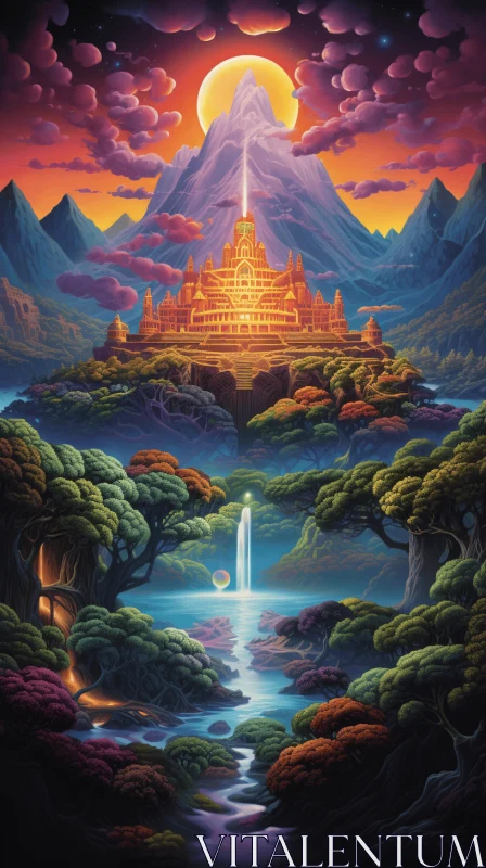 Enchanting Jungle and Lake Temple: A Captivating Artwork AI Image