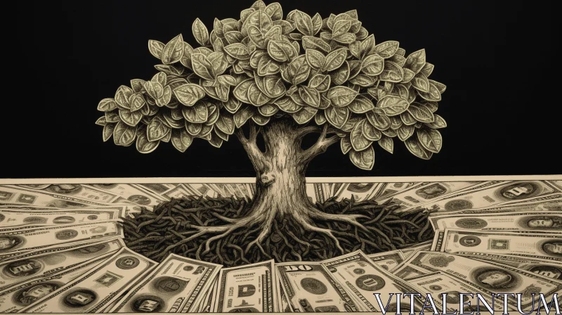 Tree on Money: Darkly Detailed Graphic Illustrations AI Image