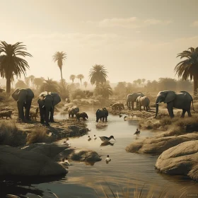 Captivating African River Scene with Majestic Elephant | Octane Render