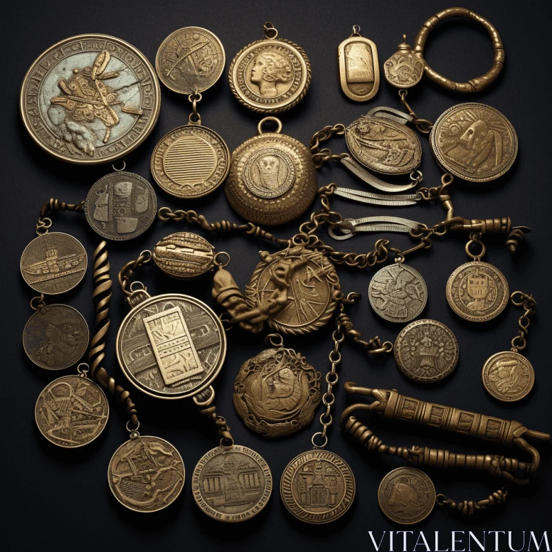 Captivating Collage of Old Antique Coins and Jewelry AI Image