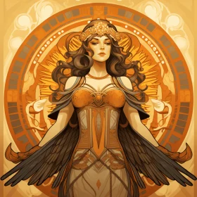 Captivating Gold and Black Design of a Woman with Wings | Mythic-Art Nouveau Style