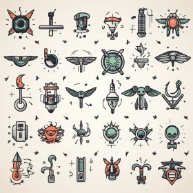 Captivating Military and Space-Themed Tattoo Motifs in Emerald and Crimson