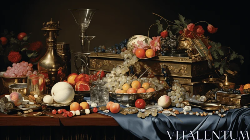 Captivating Still Life Painting: Table of Fruits and Candles AI Image