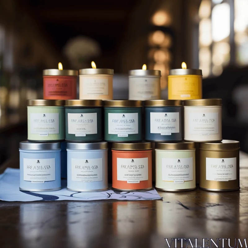 Captivating Wax Candle Tins: A Masterpiece of Precisionist Lines and Chromatic Harmony AI Image