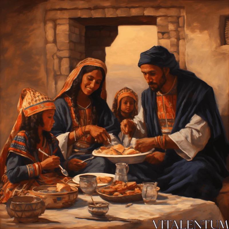 Captivating Painting of Jesus and His Family Enjoying a Meal AI Image