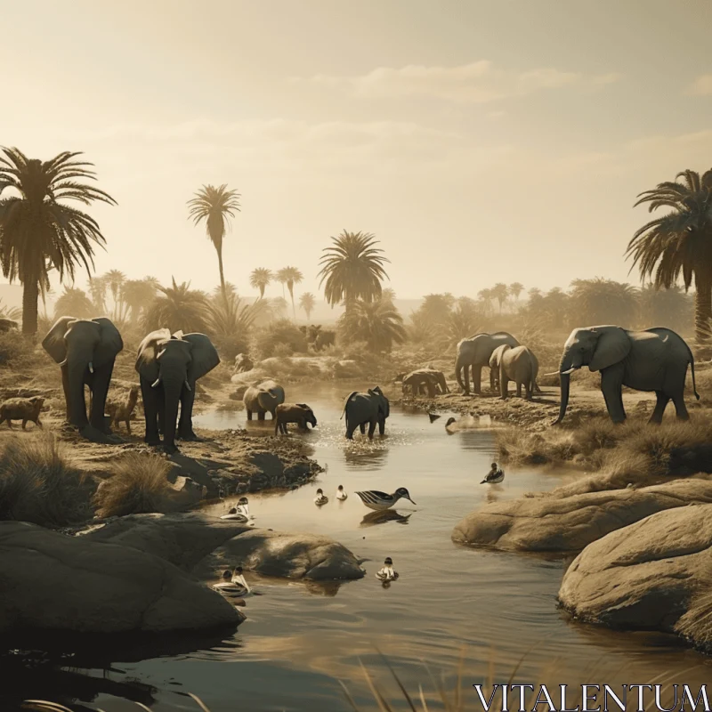 Captivating African River Scene with Majestic Elephant | Octane Render AI Image