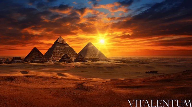 Captivating Pyramids in the Desert at Sunset - Dreamy Landscapes AI Image