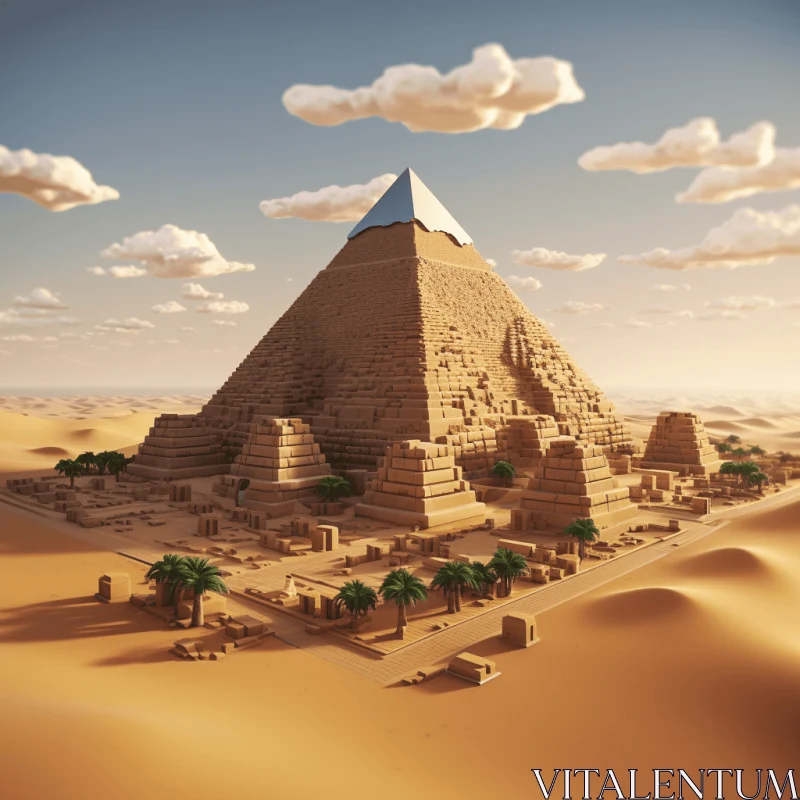 Ancient World: 3D Rendering of Pyramid in the Desert AI Image