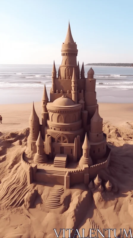 Captivating Sand Castle Sculpture on the Beach AI Image