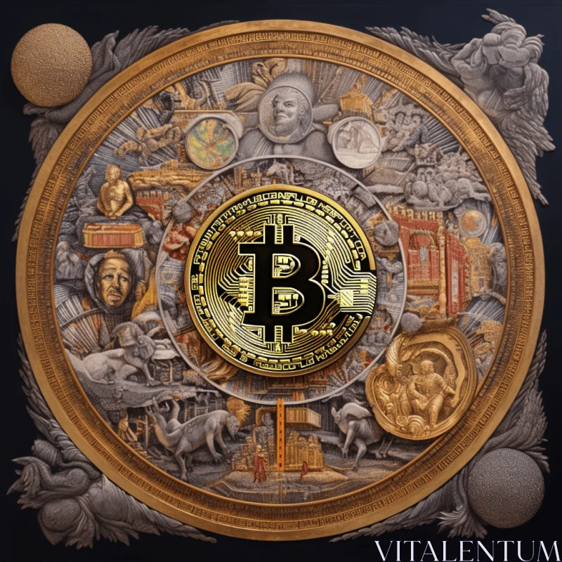 Bitcoin's Astrological Status: Multilayered Mixed Media Artwork AI Image