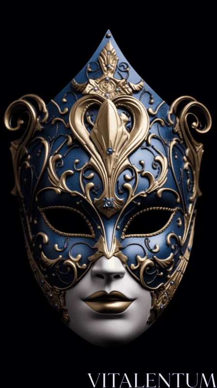 Captivating Blue and Gold Mask: A Masterpiece of Fantasy and Realism AI Image