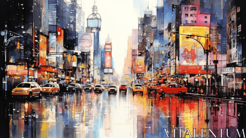 Times Square Painting: Majestic Watercolor Landscapes AI Image
