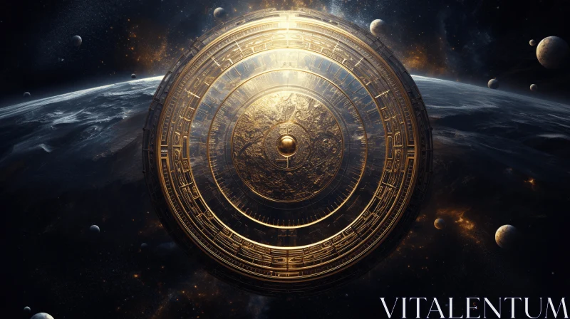 Golden Astrological Shield: A Timeless Masterpiece of Celestialpunk Artistry AI Image