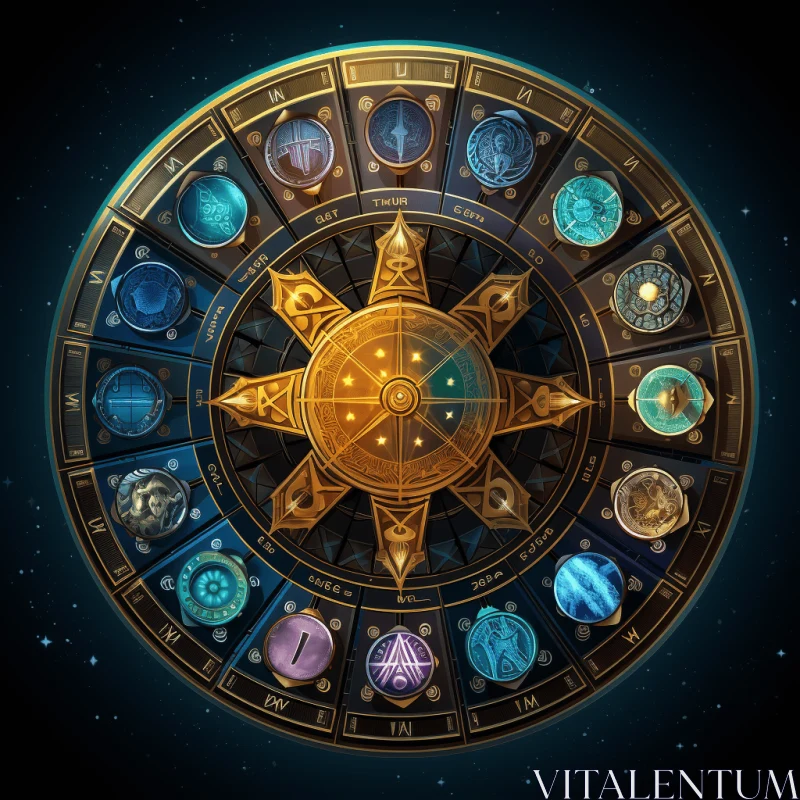 Astrological Zodiac Wheel in Mesmerizing Artwork AI Image