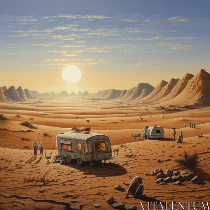 Captivating RV Illustration in the Desert | Richly Detailed Genre Painting AI Image