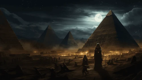 Mysterious Egyptian Pyramid Landscape at Night | Dystopian Cityscapes