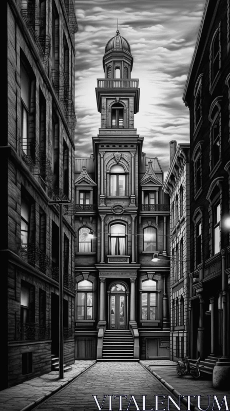 Enigmatic Black and White Townhouse Artwork | Hyperrealistic Fantasy AI Image