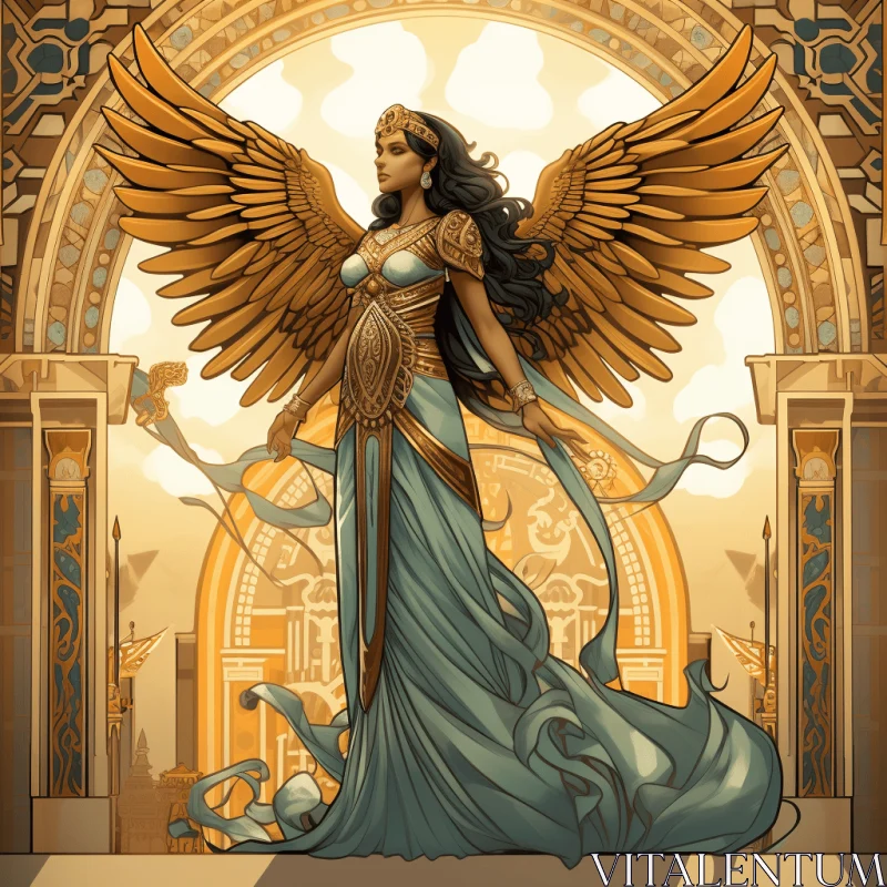 Goddess in Gold: A Vibrant Illustration Inspired by Ancient Mythology AI Image
