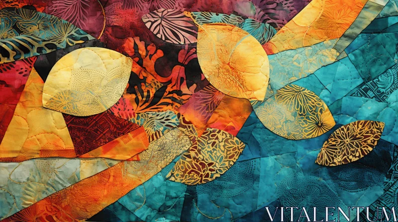Vibrant Fabric Collage Quilt Inspired by Abstract Nature AI Image