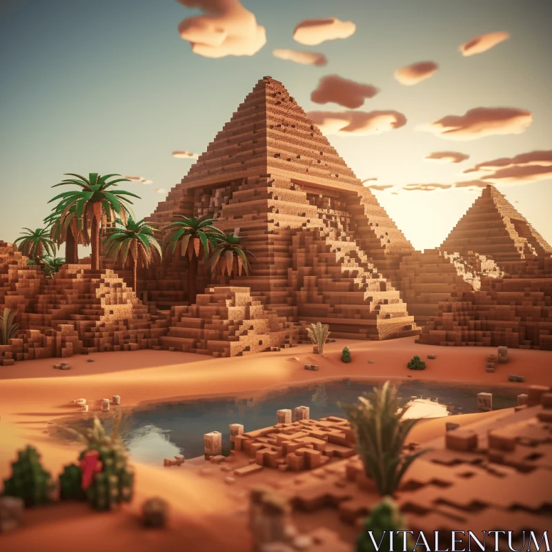 Brick Pyramid in the Desert: A Captivating Ancient World Scene AI Image