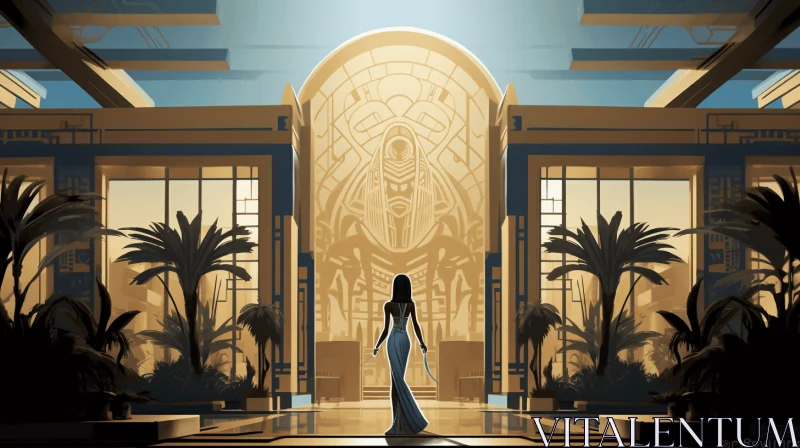 Entrance to an Egyptian City: Retro-Futuristic Art with Luxurious Interiors AI Image