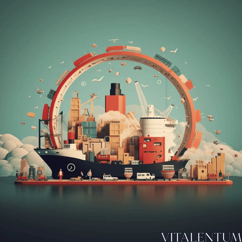 AI ART Transportcore: A Captivating City Made of Ships and Furniture