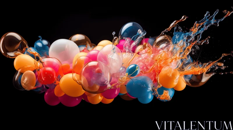 Vibrant Balloons Splash: Captivating Art Installation on a Black Background AI Image