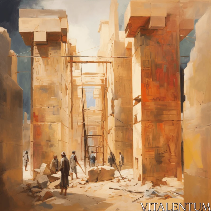 Captivating Oil Painting of People in an Ancient Egyptian City AI Image