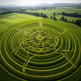Captivating Tethered Spiral Art in a Field | Dark Emerald and Yellow