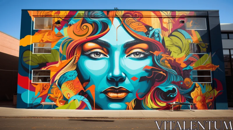 Captivating Street Decor: Colourful Artwork with Woman and Exotic Birds AI Image